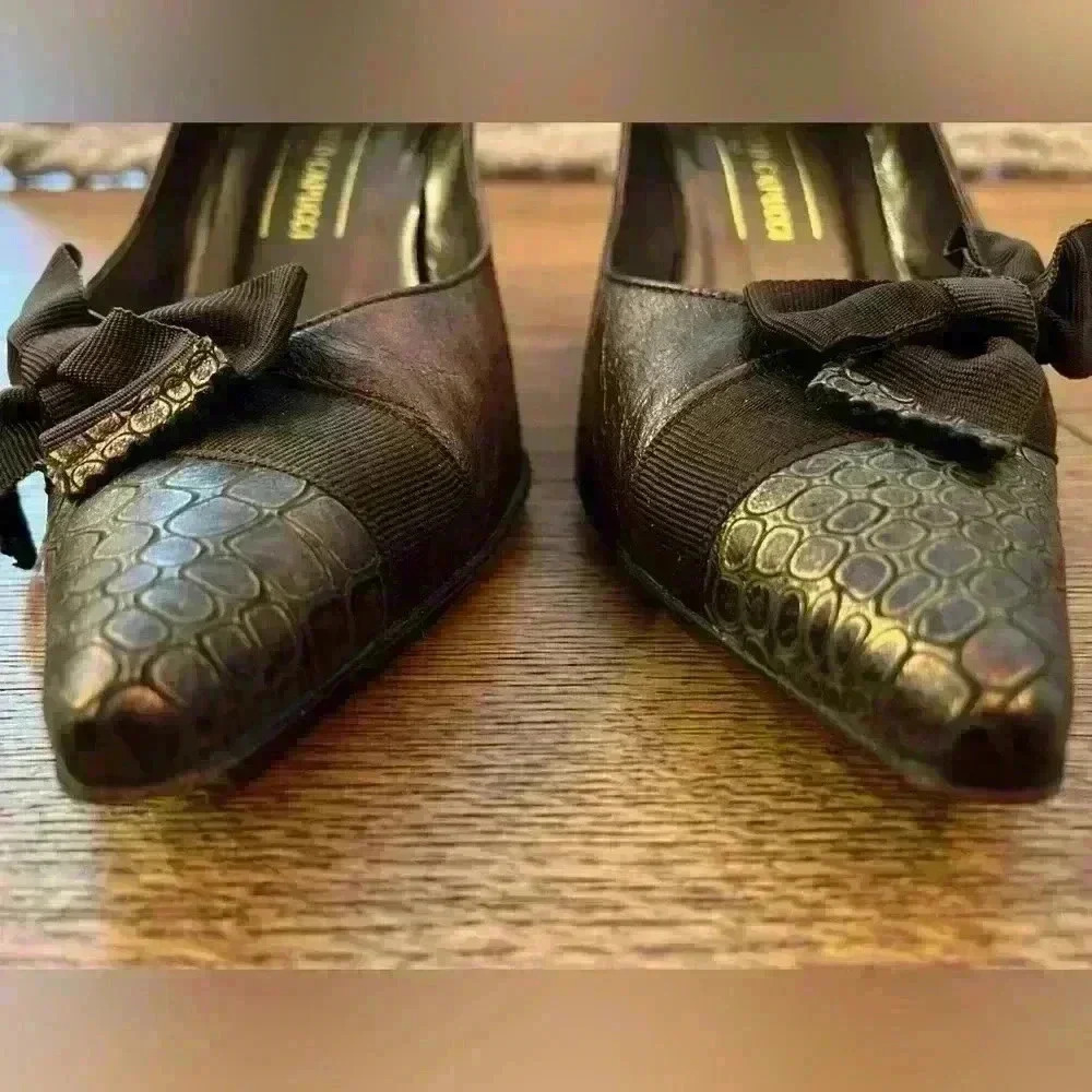 Vintage Roberto Capucci Brown and Metallic Bronze Heels Size 9 - Picture 2 of 15